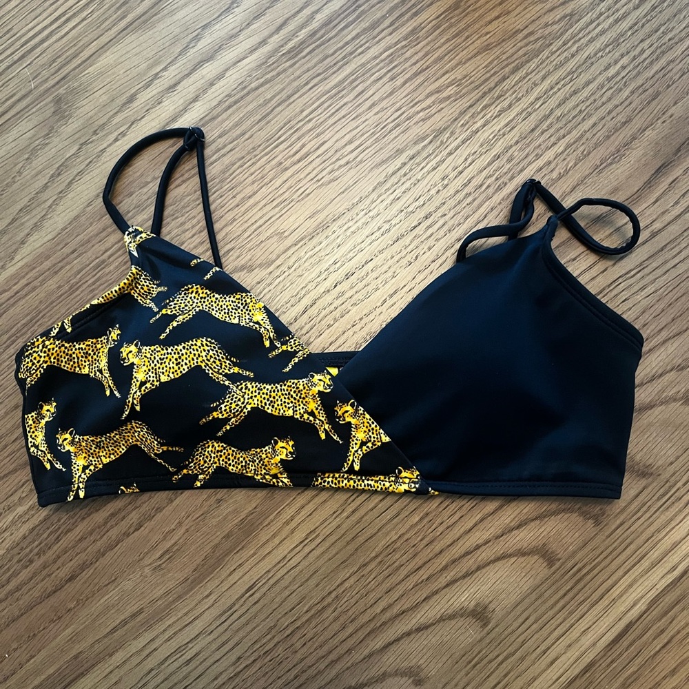 La Hearts Black and Yellow Leopard Print Bikini Top